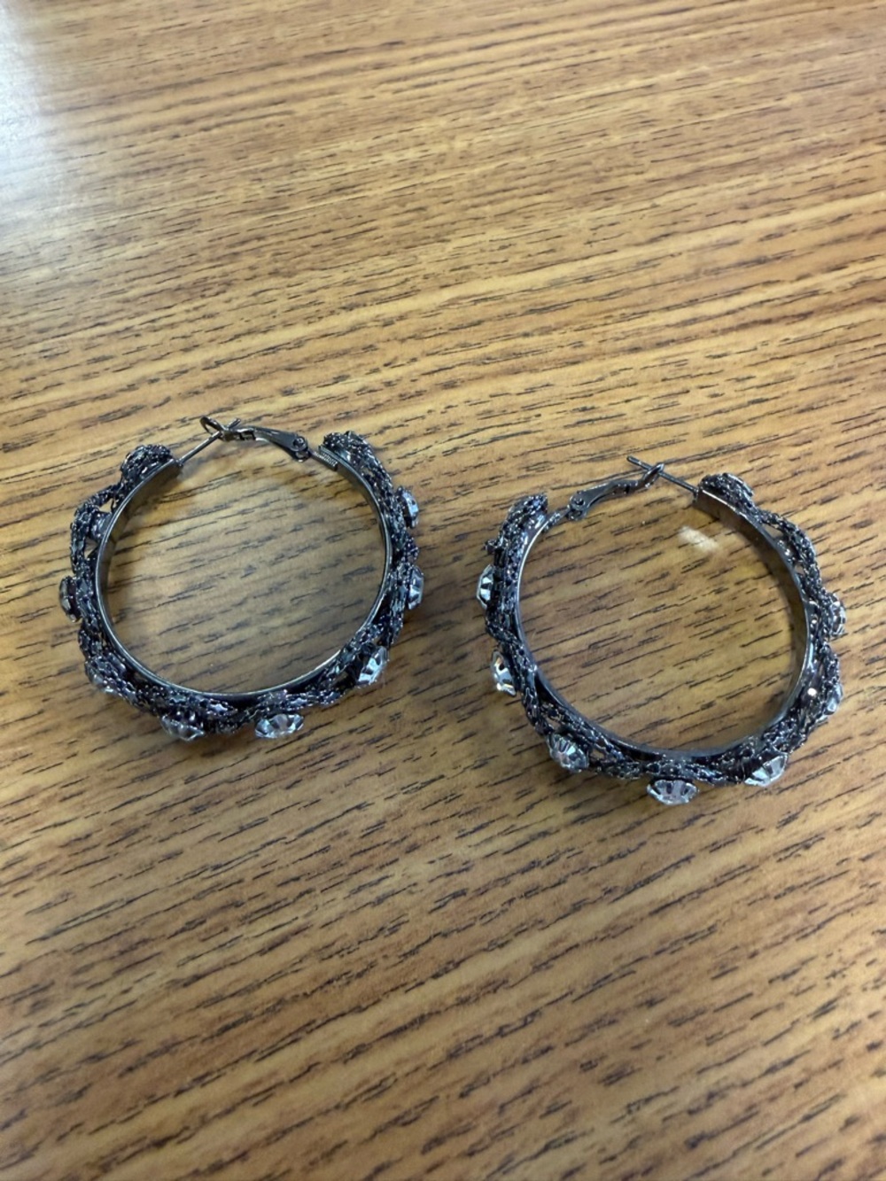 Crystal Accent Gunmetal Hoop Earrings - Women Jewelry